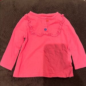 Joe Fresh Girls Long-Sleeve Ruffle Bib Tee - Bright Pink